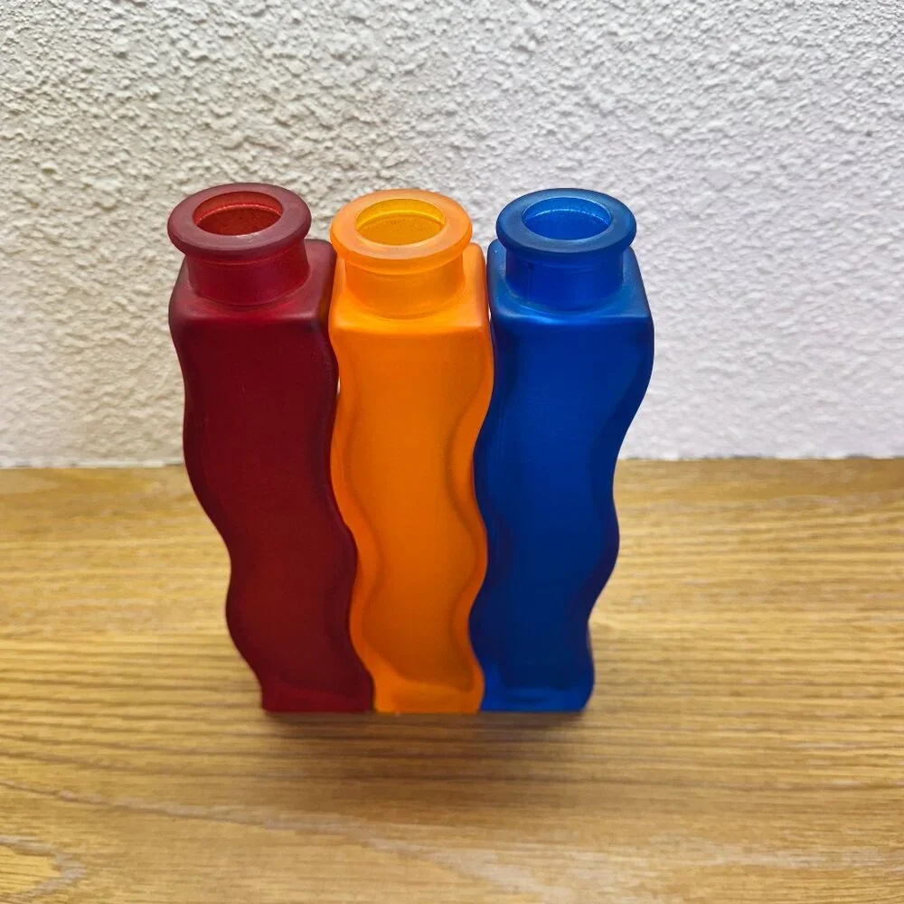 Vintage IKEA Skämt Frosted Glass Wavy Squiggle Vase Trio Set